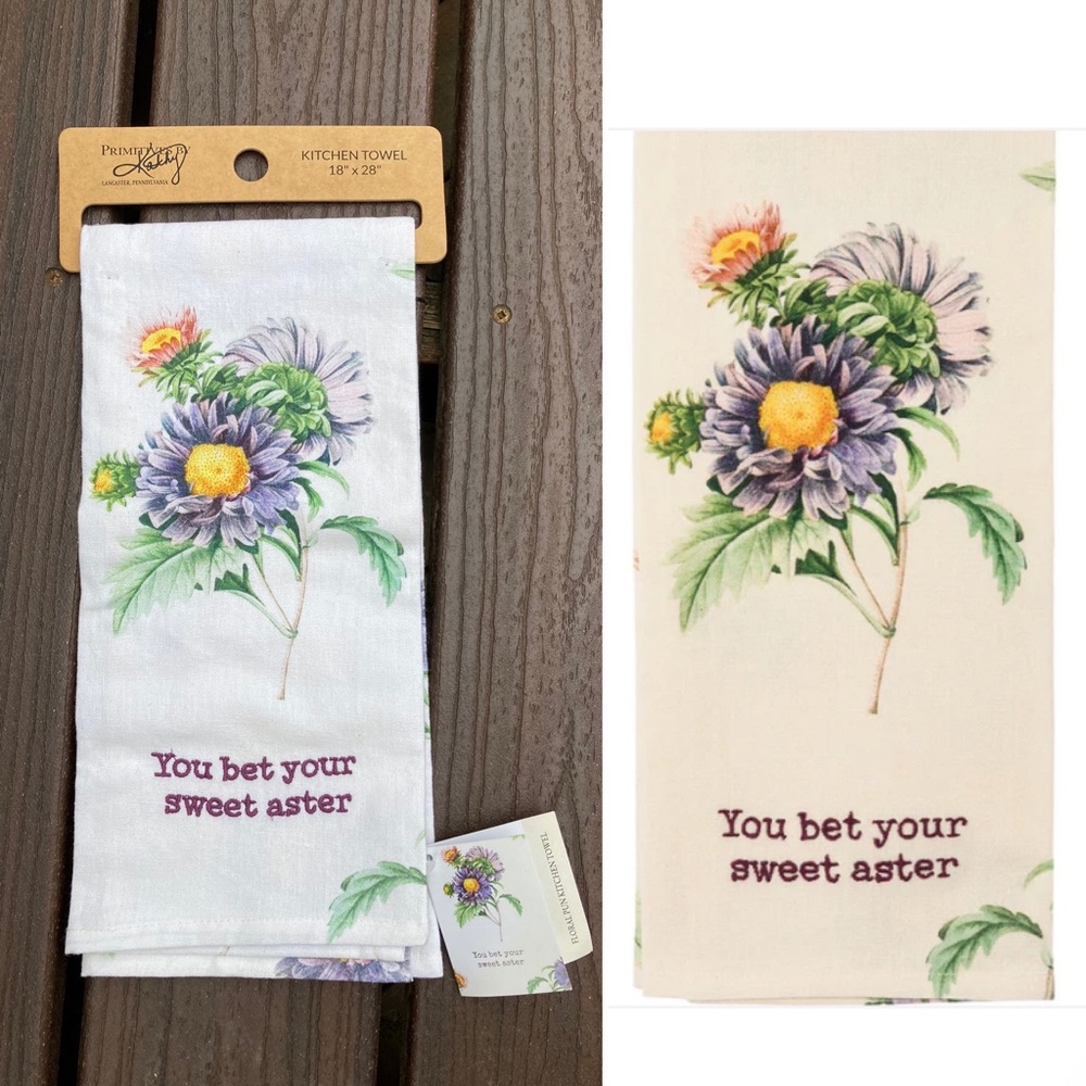 NWT Primitives by Kathy You Bet Your Sweet Aster Cottage Garden Kitchen Towel